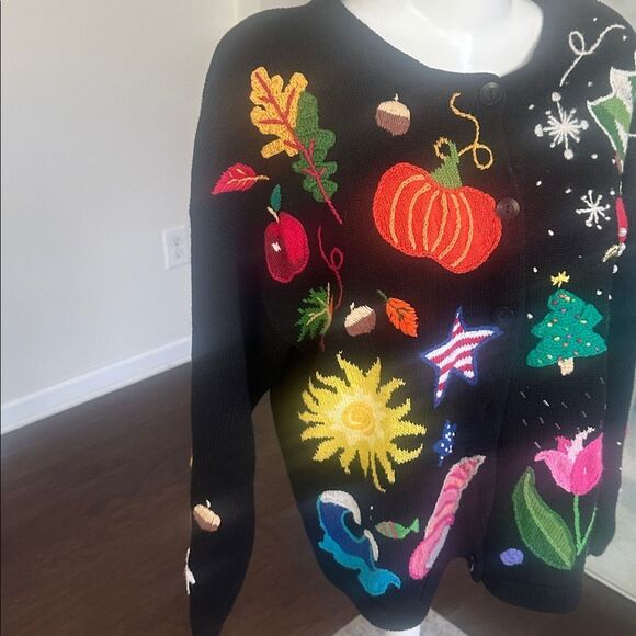 Design Options by Philip & Jane Gordon Novelty Cardigan Sweater L - Picture 2 of 9